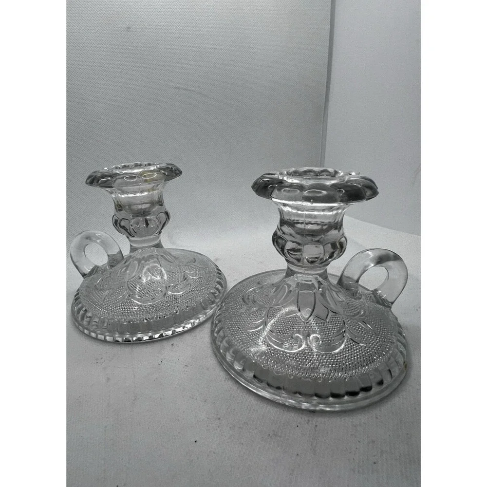 Vintage Set Of 2 IClear Glass Candleholders Taper Candlestick candle holders